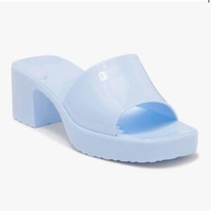 BAMBOO Sky Blue Block Heel Mules